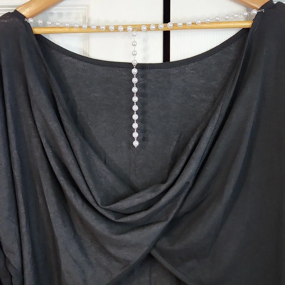 Chic Me Black Long Sleeve Top Size‎ XL Criss Cross Back With Pearls Chic Evening
